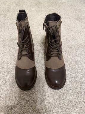 groove Brown and Tan Lace-Up Ankle Boots